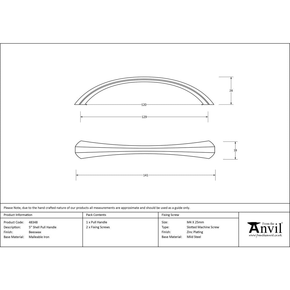 This is an image showing From The Anvil - Beeswax 5" Shell Pull Handle available from trade door handles, quick delivery and discounted prices