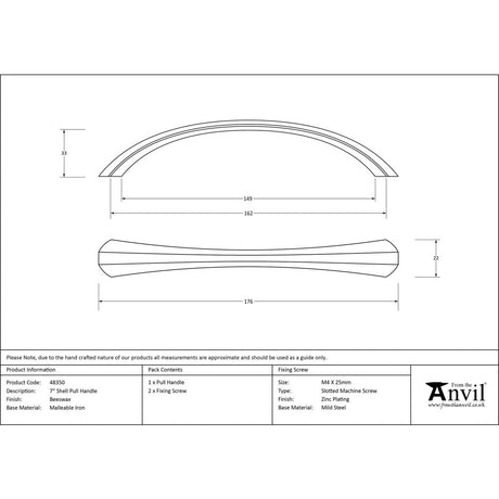 This is an image showing From The Anvil - Beeswax 7" Shell Pull Handle available from trade door handles, quick delivery and discounted prices