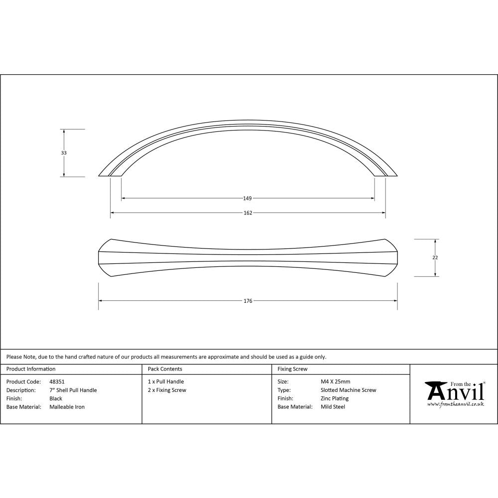 This is an image showing From The Anvil - Black 7" Shell Pull Handle available from trade door handles, quick delivery and discounted prices