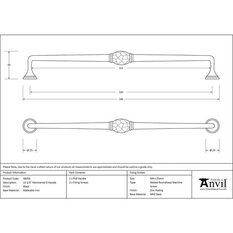 This is an image showing From The Anvil - Black 13 1/2" Hammered D Handle available from trade door handles, quick delivery and discounted prices