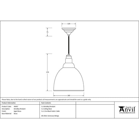 This is an image showing From The Anvil - Aged Brass Brindley Pendant available from trade door handles, quick delivery and discounted prices