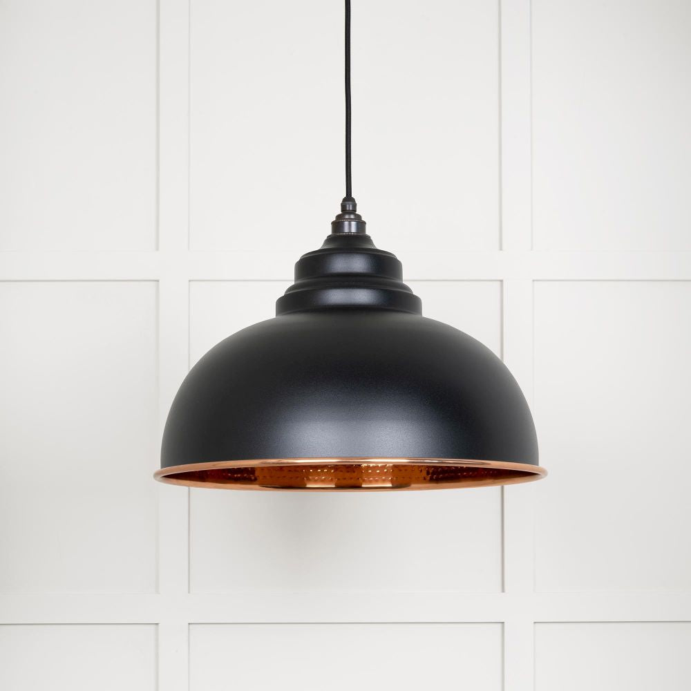 This is an image showing From The Anvil - Hammered Copper Harborne Pendant in Elan Black available from trade door handles, quick delivery and discounted prices