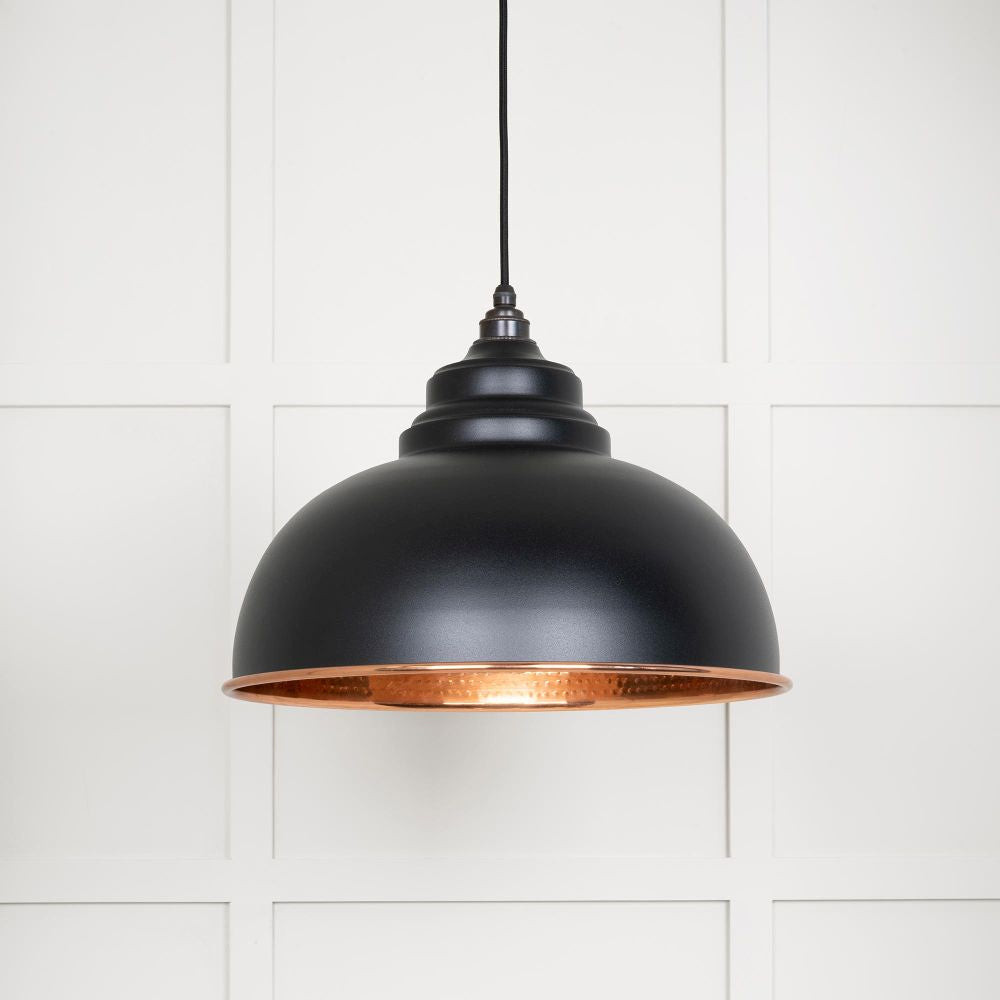 This is an image showing From The Anvil - Hammered Copper Harborne Pendant in Elan Black available from trade door handles, quick delivery and discounted prices