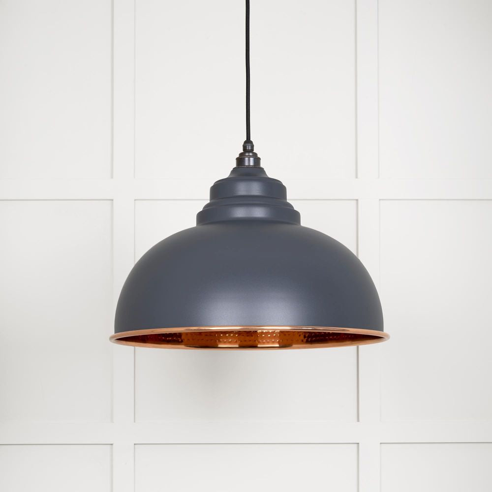 This is an image showing From The Anvil - Hammered Copper Harborne Pendant in Slate available from trade door handles, quick delivery and discounted prices