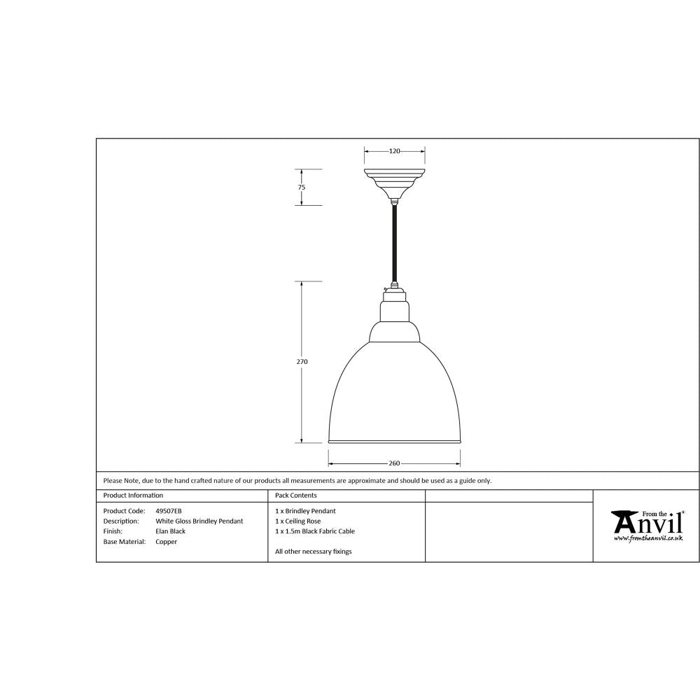 This is an image showing From The Anvil - White Gloss Brindley Pendant in Elan Black available from trade door handles, quick delivery and discounted prices