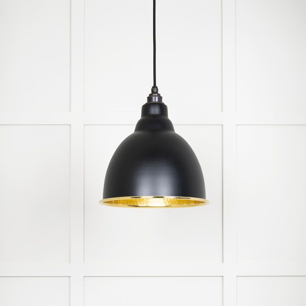 This is an image showing From The Anvil - Hammered Brass Brindley Pendant in Elan Black available from trade door handles, quick delivery and discounted prices