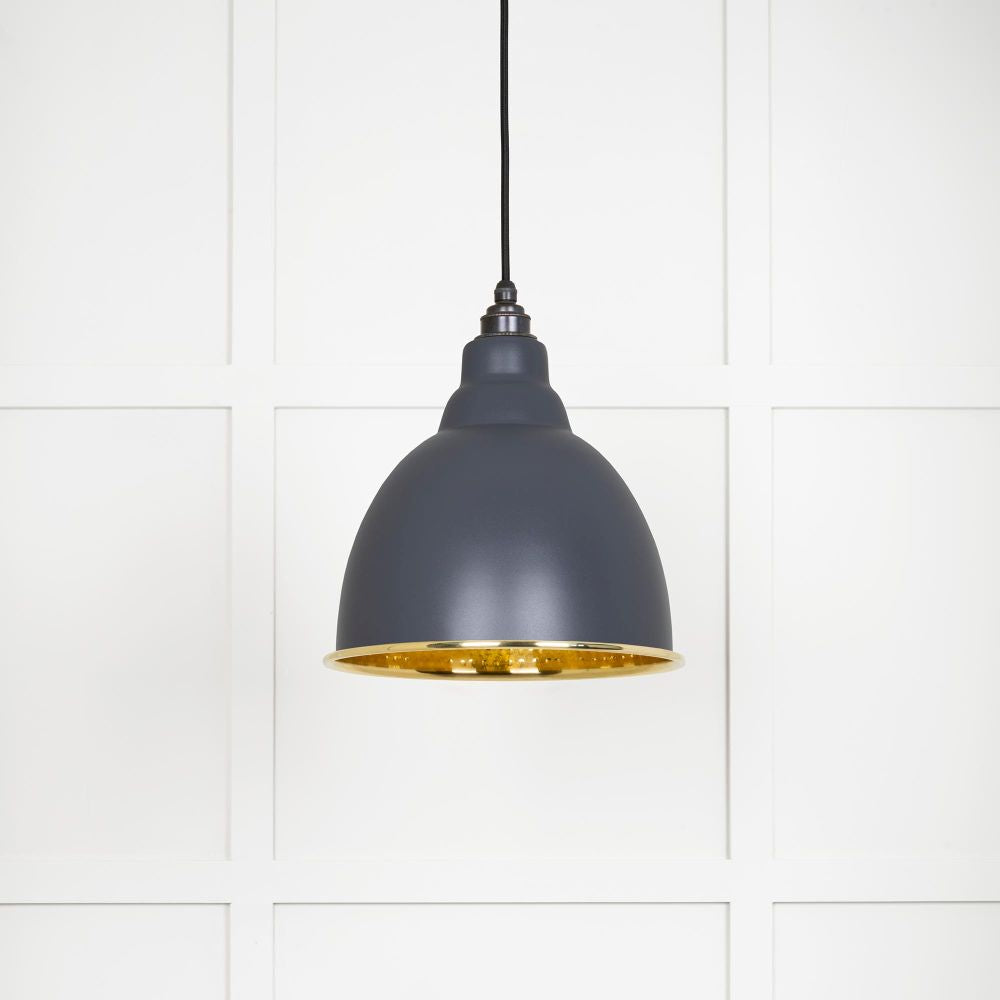 This is an image showing From The Anvil - Hammered Brass Brindley Pendant in Slate available from trade door handles, quick delivery and discounted prices