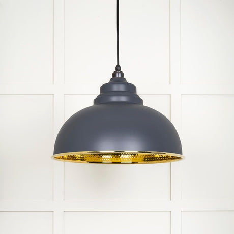 This is an image showing From The Anvil - Hammered Brass Harborne Pendant in Slate available from trade door handles, quick delivery and discounted prices