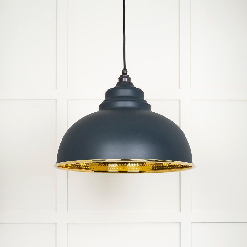 This is an image showing From The Anvil - Hammered Brass Harborne Pendant in Soot available from trade door handles, quick delivery and discounted prices