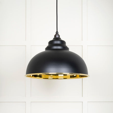 This is an image showing From The Anvil - Smooth Brass Harborne Pendant in Elan Black available from trade door handles, quick delivery and discounted prices