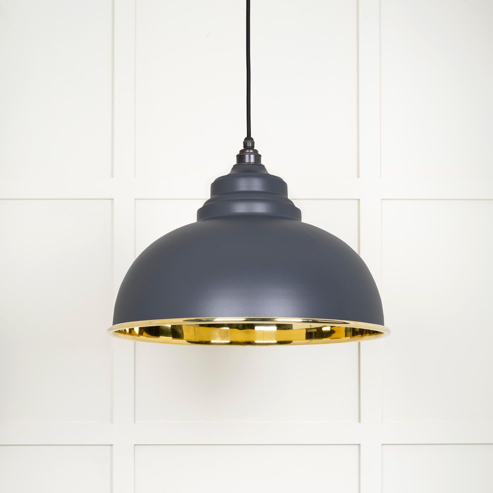 This is an image showing From The Anvil - Smooth Brass Harborne Pendant in Slate available from trade door handles, quick delivery and discounted prices