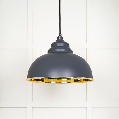 This is an image showing From The Anvil - Smooth Brass Harborne Pendant in Slate available from trade door handles, quick delivery and discounted prices