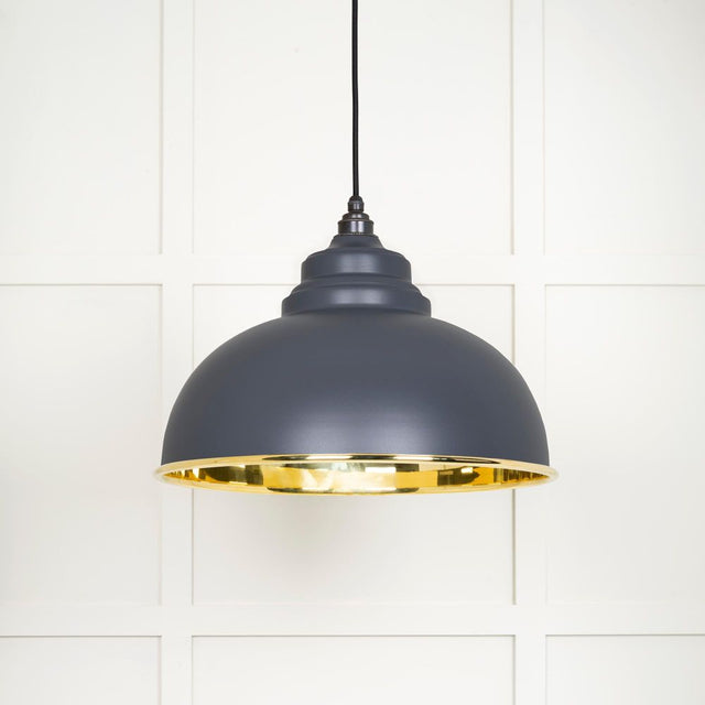 This is an image showing From The Anvil - Smooth Brass Harborne Pendant in Slate available from trade door handles, quick delivery and discounted prices