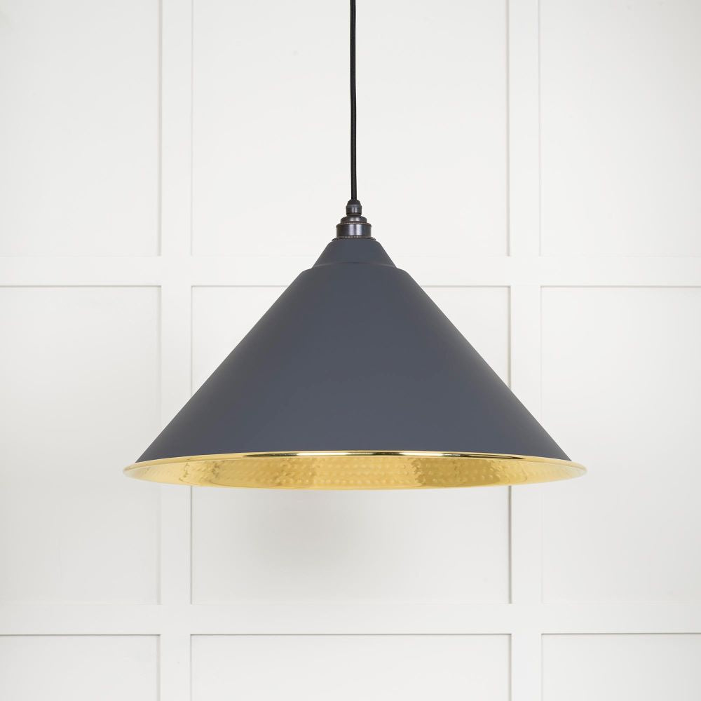 This is an image showing From The Anvil - Hammered Brass Hockley Pendant in Slate available from trade door handles, quick delivery and discounted prices