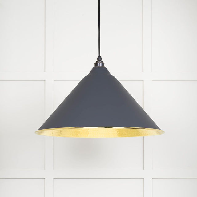 This is an image showing From The Anvil - Hammered Brass Hockley Pendant in Slate available from trade door handles, quick delivery and discounted prices