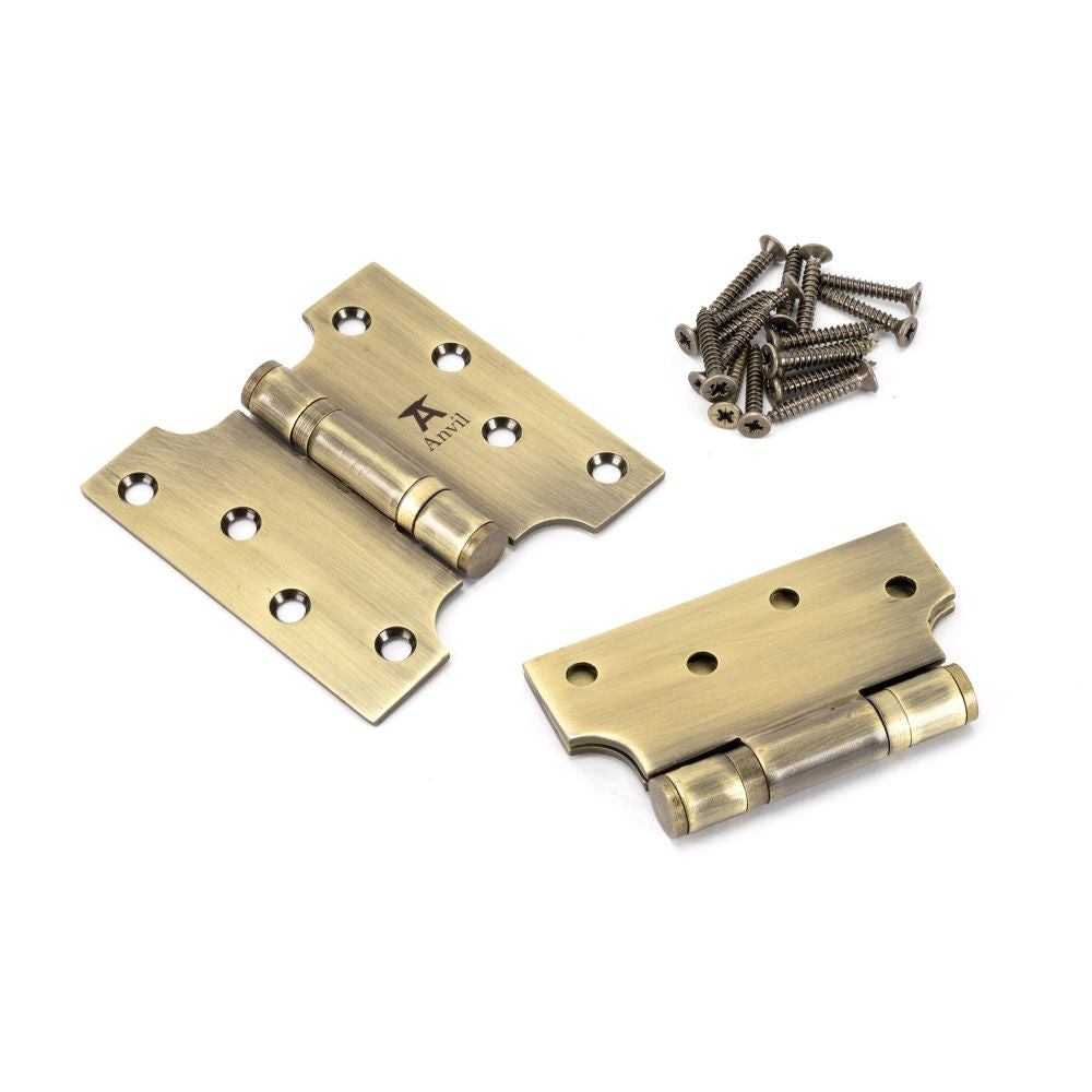 This is an image showing From The Anvil - Aged Brass 4" x 2" x 4"  Parliament Hinge (pair) ss available from trade door handles, quick delivery and discounted prices