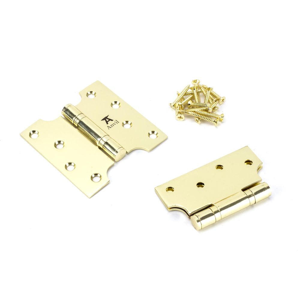 This is an image showing From The Anvil - Polished Brass 4" x 2" x 4"  Parliament Hinge (pair) ss available from trade door handles, quick delivery and discounted prices