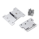 This is an image showing From The Anvil - Polished Chrome 4" x 3" x 5"  Parliament Hinge (pair) ss available from trade door handles, quick delivery and discounted prices