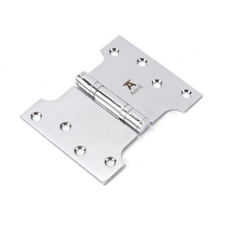This is an image showing From The Anvil - Polished Chrome 4" x 3" x 5"  Parliament Hinge (pair) ss available from trade door handles, quick delivery and discounted prices