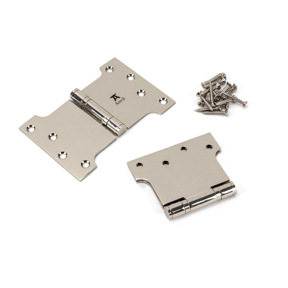 This is an image showing From The Anvil - Polished Nickel 4" x 4" x 6"  Parliament Hinge (pair) ss available from trade door handles, quick delivery and discounted prices