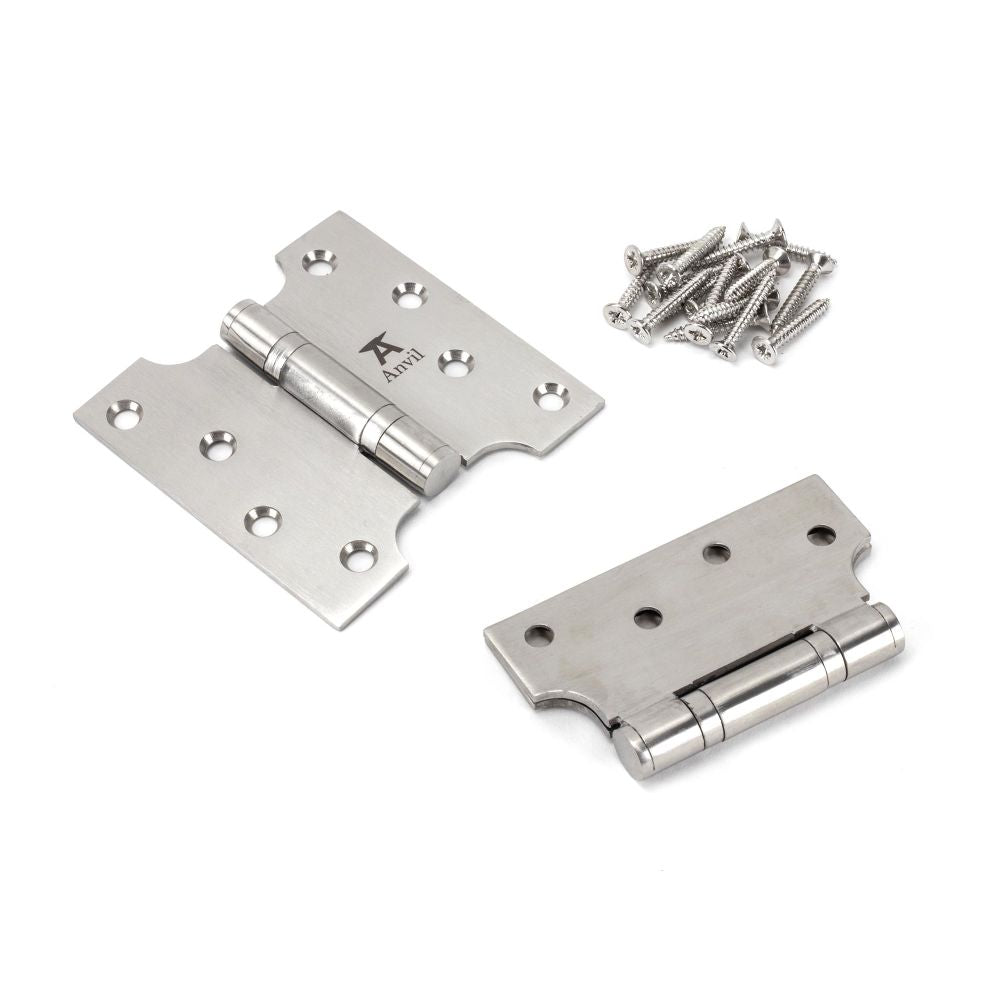 This is an image showing From The Anvil - Satin SS 4" x 2" x 4"  Parliament Hinge (pair) available from trade door handles, quick delivery and discounted prices