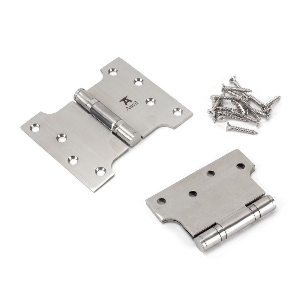 This is an image showing From The Anvil - Satin SS 4" x 3" x 5"  Parliament Hinge (pair) available from trade door handles, quick delivery and discounted prices