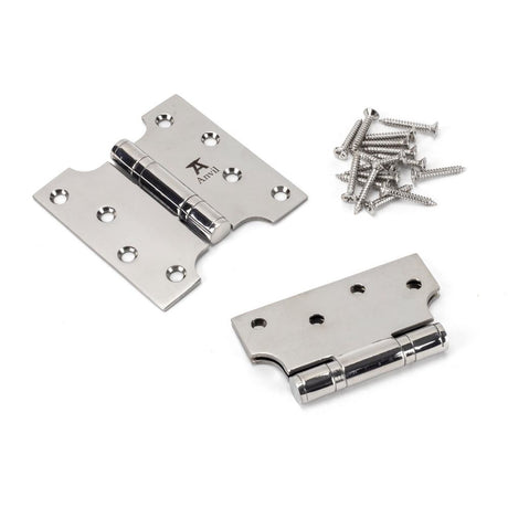 This is an image showing From The Anvil - Polished SS 4" x 2" x 4"  Parliament Hinge (pair) available from trade door handles, quick delivery and discounted prices