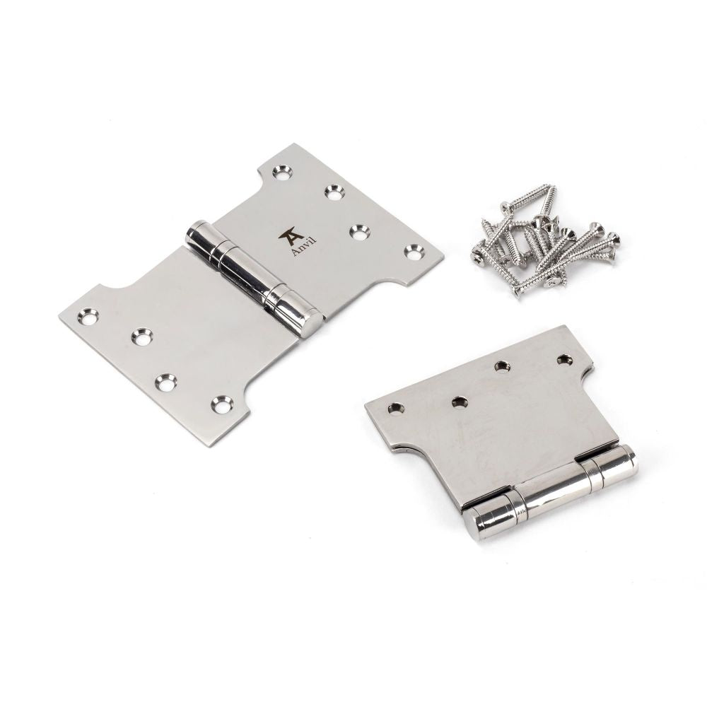 This is an image showing From The Anvil - Polished SS 4" x 4" x 6"  Parliament Hinge (pair) available from trade door handles, quick delivery and discounted prices