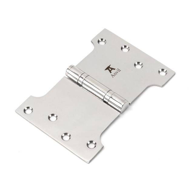 This is an image showing From The Anvil - Polished SS 4" x 4" x 6"  Parliament Hinge (pair) available from trade door handles, quick delivery and discounted prices