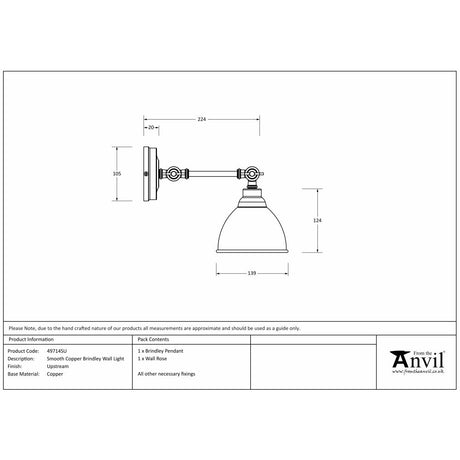 This is an image showing From The Anvil - Smooth Copper Brindley Wall Light in Upstream available from trade door handles, quick delivery and discounted prices