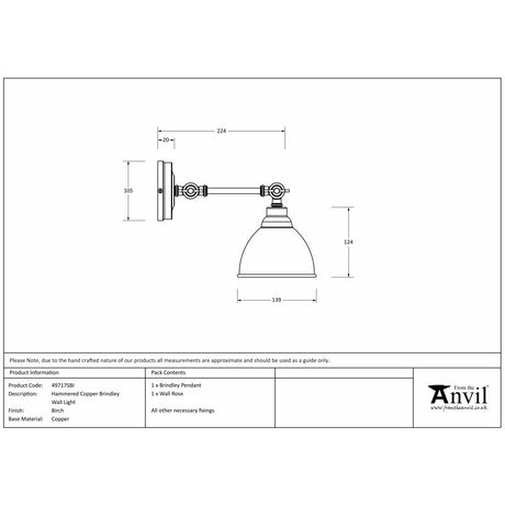 This is an image showing From The Anvil - Hammered Copper Brindley Wall Light in Birch available from trade door handles, quick delivery and discounted prices