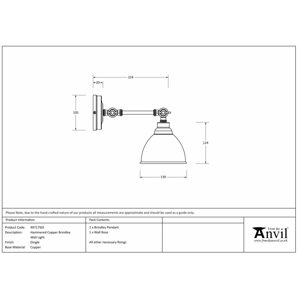 This is an image showing From The Anvil - Hammered Copper Brindley Wall Light in Dingle available from trade door handles, quick delivery and discounted prices