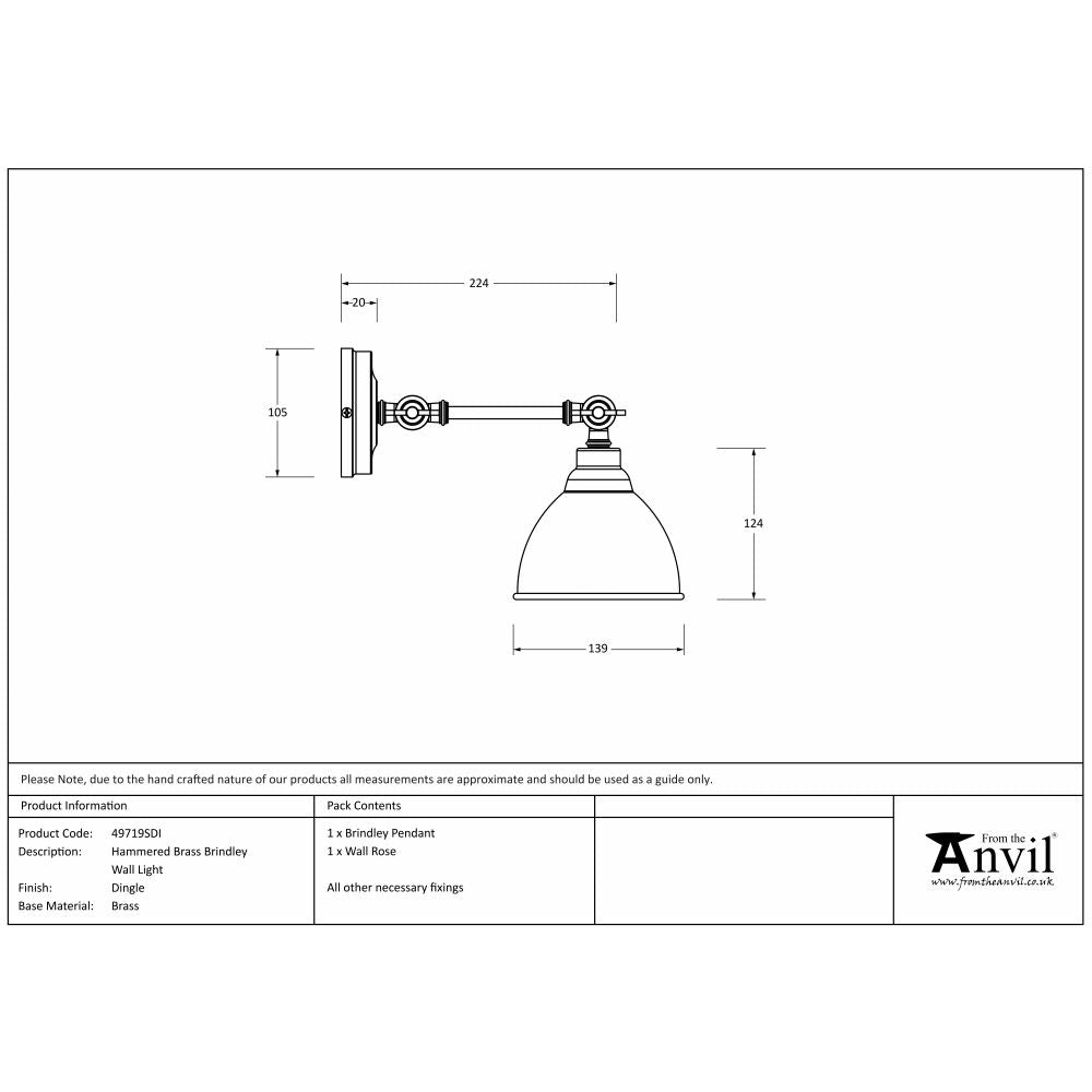 This is an image showing From The Anvil - Hammered Brass Brindley Wall Light in Dingle available from trade door handles, quick delivery and discounted prices