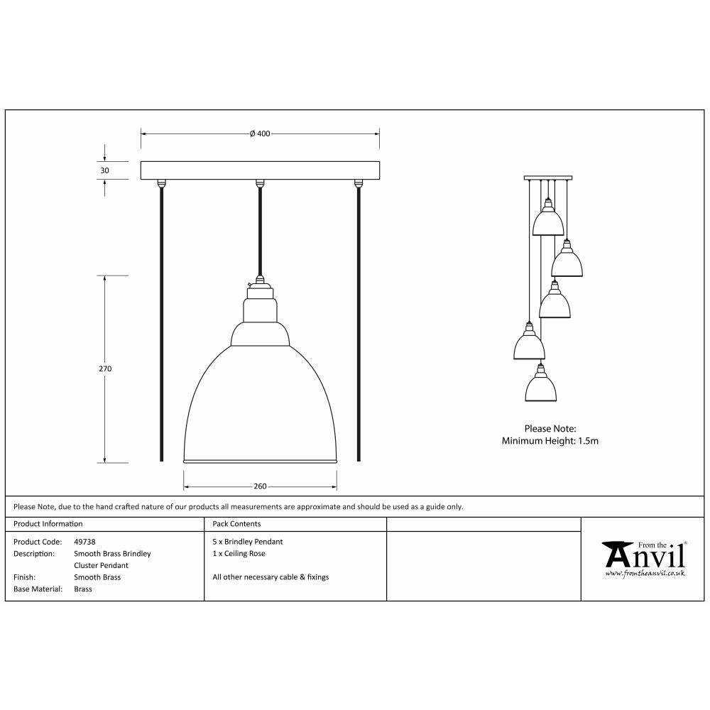 This is an image showing From The Anvil - Smooth Brass Brindley Cluster Pendant available from trade door handles, quick delivery and discounted prices