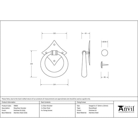 This is an image showing From The Anvil - Polished Marine SS (316) Ring Door Knocker available from trade door handles, quick delivery and discounted prices