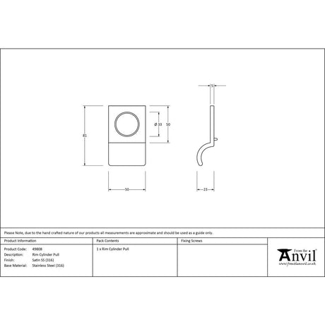 This is an image showing From The Anvil - Satin Marine SS (316) Rim Cylinder Pull available from trade door handles, quick delivery and discounted prices
