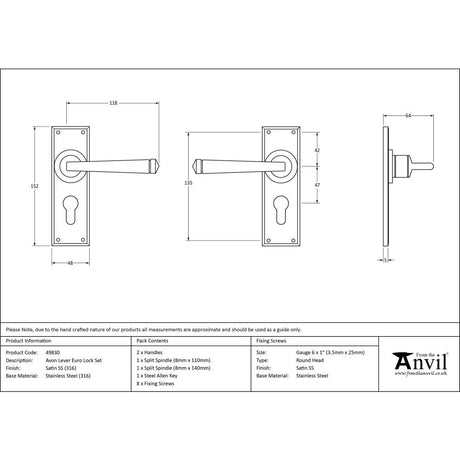 This is an image showing From The Anvil - Satin Marine SS (316) Avon Lever Euro Lock Set available from trade door handles, quick delivery and discounted prices