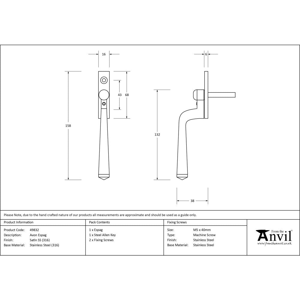 High quality image of From The Anvil - Satin Marine SS (316) Avon Espag | Sku. 49832 | Trade Door Handles, Kendal.