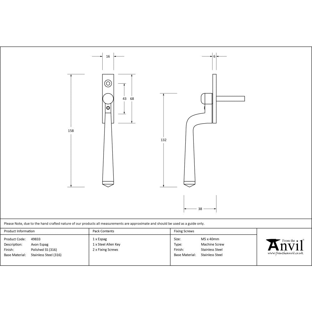 This is an image showing From The Anvil - Polished Marine SS (316) Avon Espag available from trade door handles, quick delivery and discounted prices