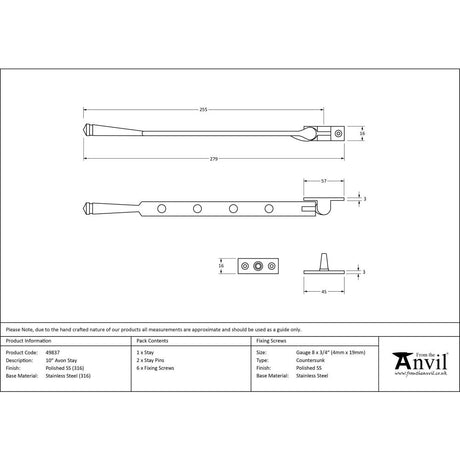 This is an image showing From The Anvil - Polished Marine SS (316) 10" Avon Stay available from trade door handles, quick delivery and discounted prices