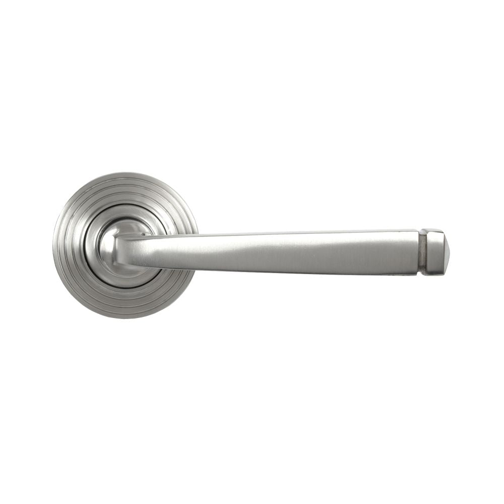 This is an image showing From The Anvil - Satin Marine SS (316) Avon Round Lever on Rose Set (Beehive) available from trade door handles, quick delivery and discounted prices