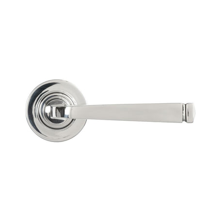 This is an image showing From The Anvil - Polished Marine SS (316) Avon Round Lever on Rose Set (Plain) available from trade door handles, quick delivery and discounted prices