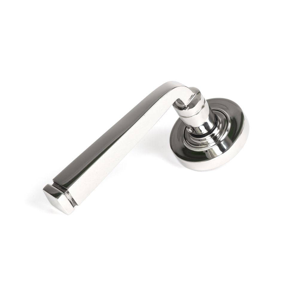 This is an image showing From The Anvil - Polished Marine SS (316) Avon Round Lever on Rose Set (Plain) available from trade door handles, quick delivery and discounted prices