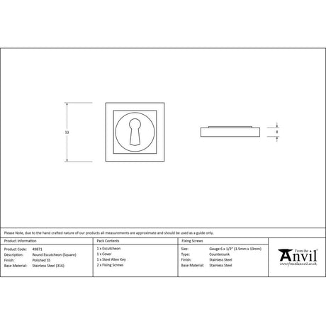 This is an image showing From The Anvil - Polished Marine SS (316) Round Escutcheon (Square) available from trade door handles, quick delivery and discounted prices