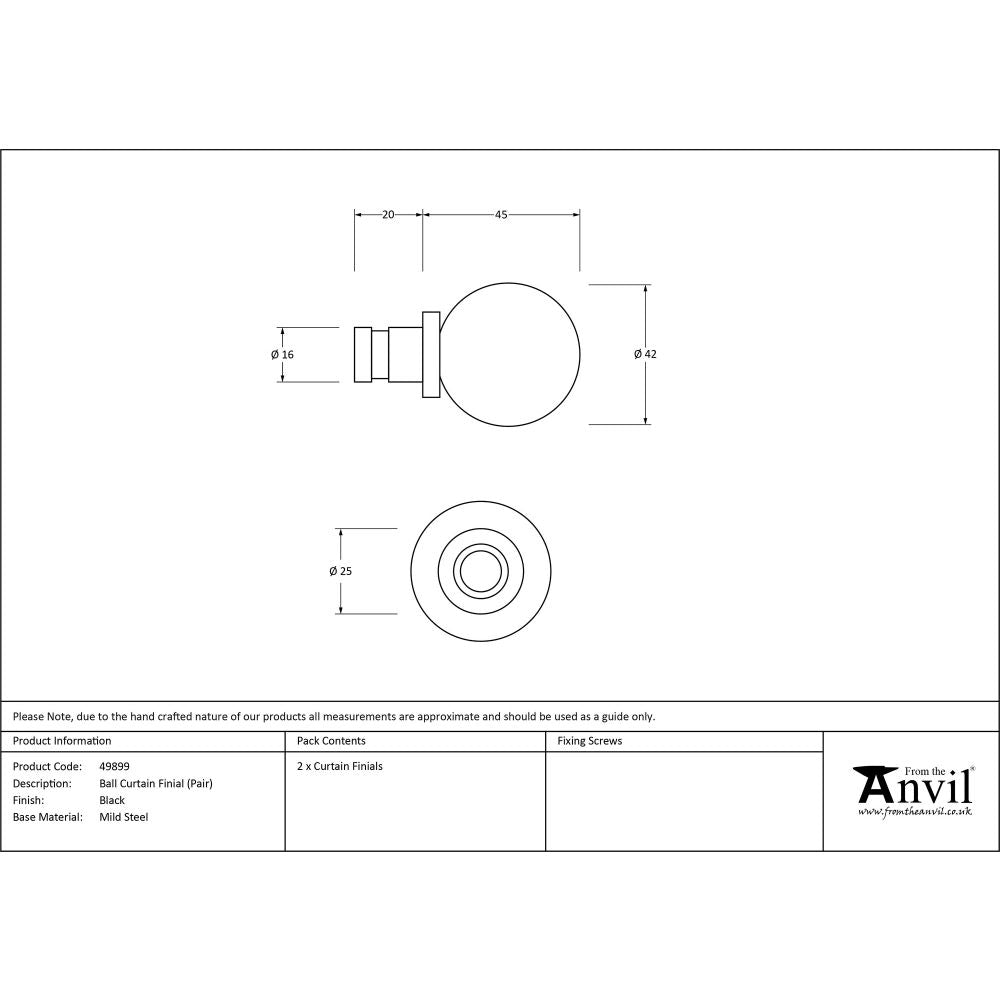 This is an image showing From The Anvil - Black Ball Curtain Finial (pair) available from trade door handles, quick delivery and discounted prices