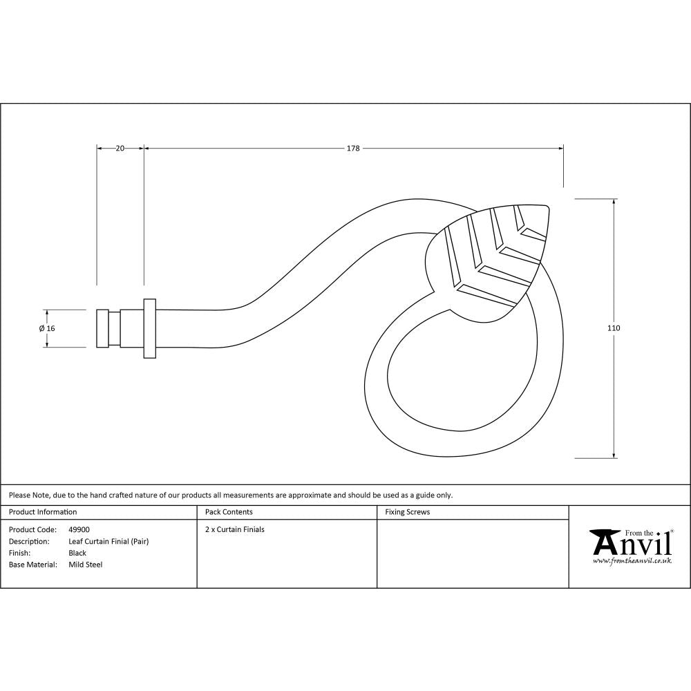 This is an image showing From The Anvil - Black Leaf Curtain Finial (pair) available from trade door handles, quick delivery and discounted prices