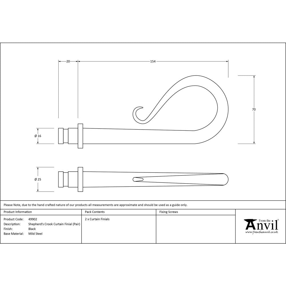 This is an image showing From The Anvil - Black Shepherd's Crook Curtain Finial (pair) available from trade door handles, quick delivery and discounted prices