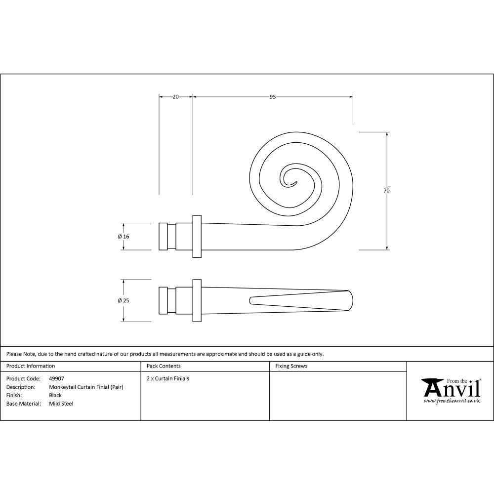 This is an image showing From The Anvil - Black Monkeytail Curtain Finial (pair) available from trade door handles, quick delivery and discounted prices