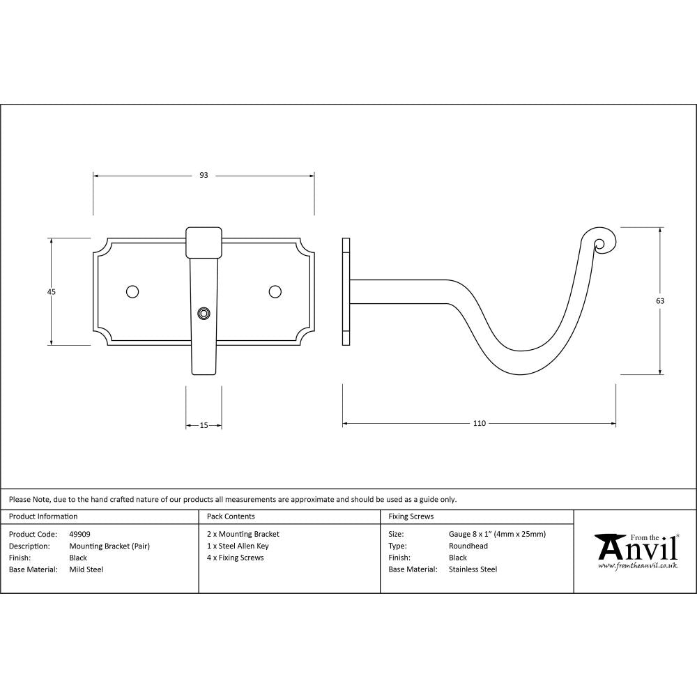 This is an image showing From The Anvil - Black Mounting Bracket (pair) available from trade door handles, quick delivery and discounted prices