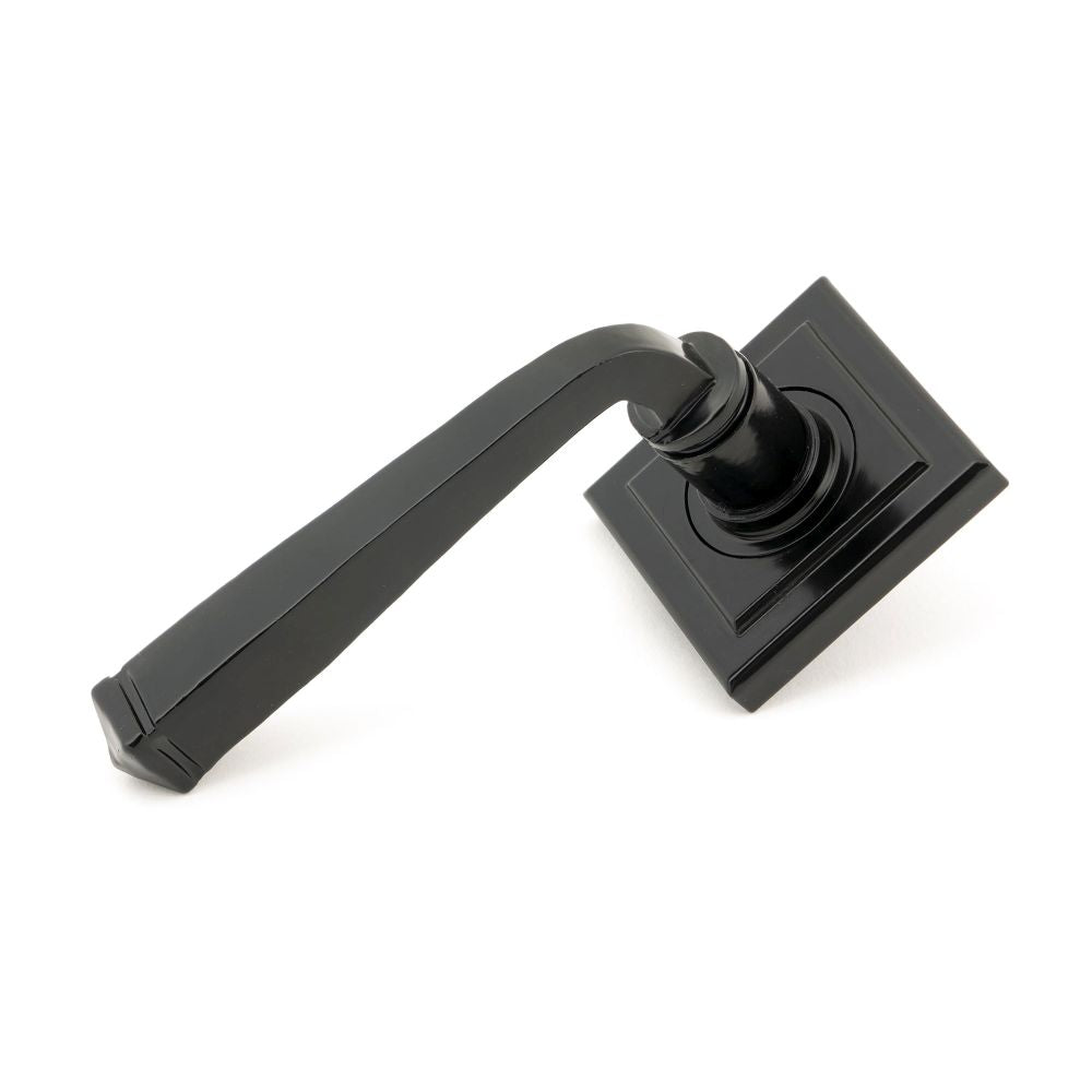 This is an image showing From The Anvil - Black Avon Round Lever on Rose Set (Square) - Unsprung available from trade door handles, quick delivery and discounted prices